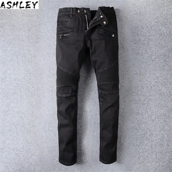 big size Men's black biker jeans for moto Casual classic stretch denim pants Long trousers
big size Men's black biker jeans for moto Casual classic stretch denim pants Long trousers