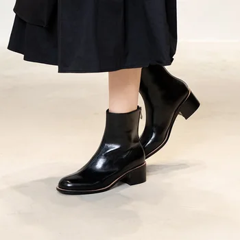 

cozy round toe thick heel women ankle boots black zipper short booties chunky heel autumn shoes woman chelsea boots botas mujer