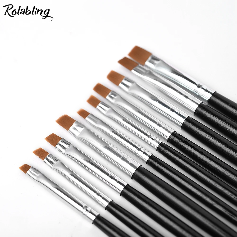 Rolabling 10 шт. гелевые ручки маникюрные щетки с плоской и наклонной головкой