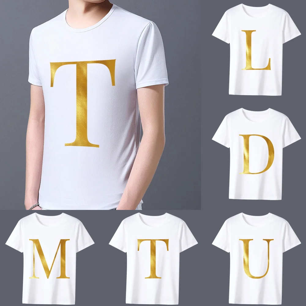 Men's All-match T-shirt Gold Printing 26 English Alphabet Series O-neck Casual Commuting Comfortable Men's Slim White Soft Top
Men's All-match T-shirt Gold Printing 26 English Alphabet Series O-neck Casual Commuting Comfortable Men's Slim White Soft Top