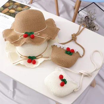 Girl Hat Summer Beach Sunhat Breathable Straw Hats Cute Cheery Pattern Lace Casual Princess Hat Seaside with Bag Kids Hats 2-6Y 
Girl Hat Summer Beach Sunhat Breathable Straw Hats Cute Cheery Pattern Lace Casual Princess Hat Seaside with Bag Kids Hats 2-6Y