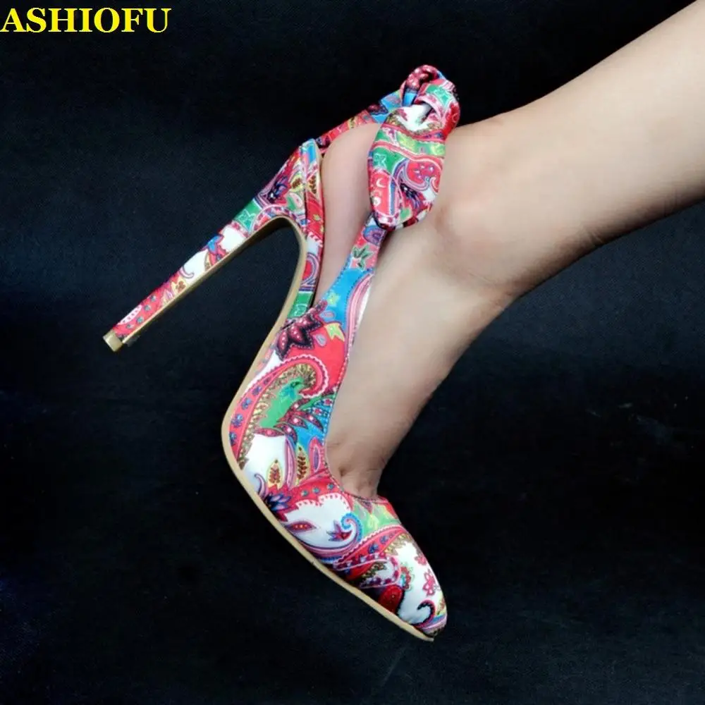 

ASHIOFU Handmade Ladies High Heel Pumps Flower-leather Party Prom Dress Shoes Slingback Knots Evening Club Fashion Court Shoes