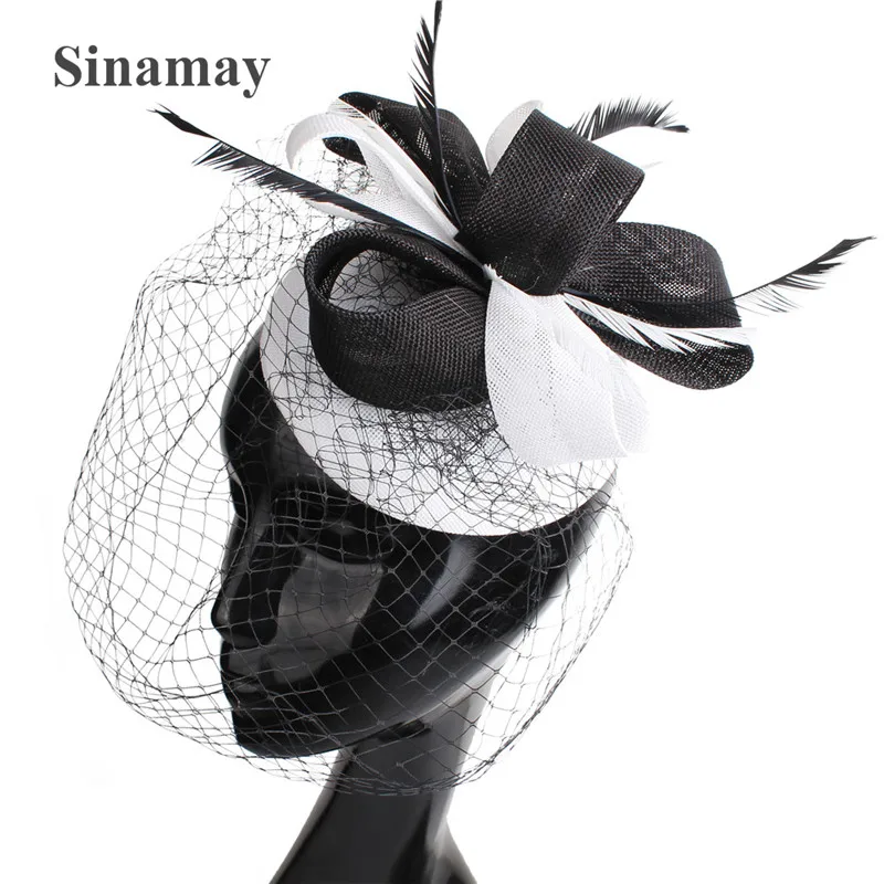 

Classic Ladies Elegant Wedding Hair Accessories For Race Party Mesh Feather Fascinator Church Hair Clips Women Hair Bands XMF113