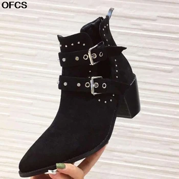 Women Rivet Boots New Black Pointed Toe Ankle Boots Fashion Buckle Rome boots Sexy Snake grain Zipper booties Women Shoes Size43
Women Rivet Boots New Black Pointed Toe Ankle Boots Fashion Buckle Rome boots Sexy Snake grain Zipper booties Women Shoes Size43