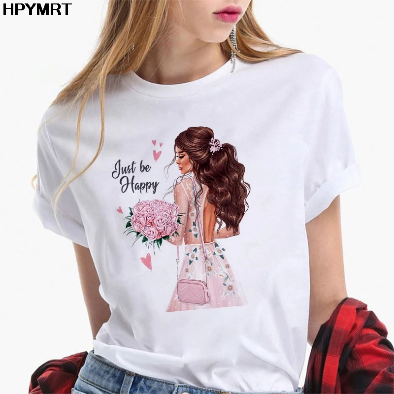 

Summer Tshirt Women Just to happy Beauty Printed T Shirt Short-sleeve Fashion T-shirt Harajuku 90s Tee Female Tops Tee Clothing