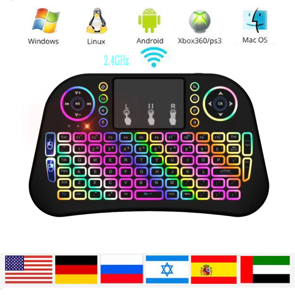 IX Mi Ni Backlit Keyboard English Spanish Russian 2.4 GHz Wireless Touchpad Keyboard Suitable For Mi Android 4 K Smart TV Box i8
IX Mi Ni Backlit Keyboard English Spanish Russian 2.4 GHz Wireless Touchpad Keyboard Suitable For Mi Android 4 K Smart TV Box i8