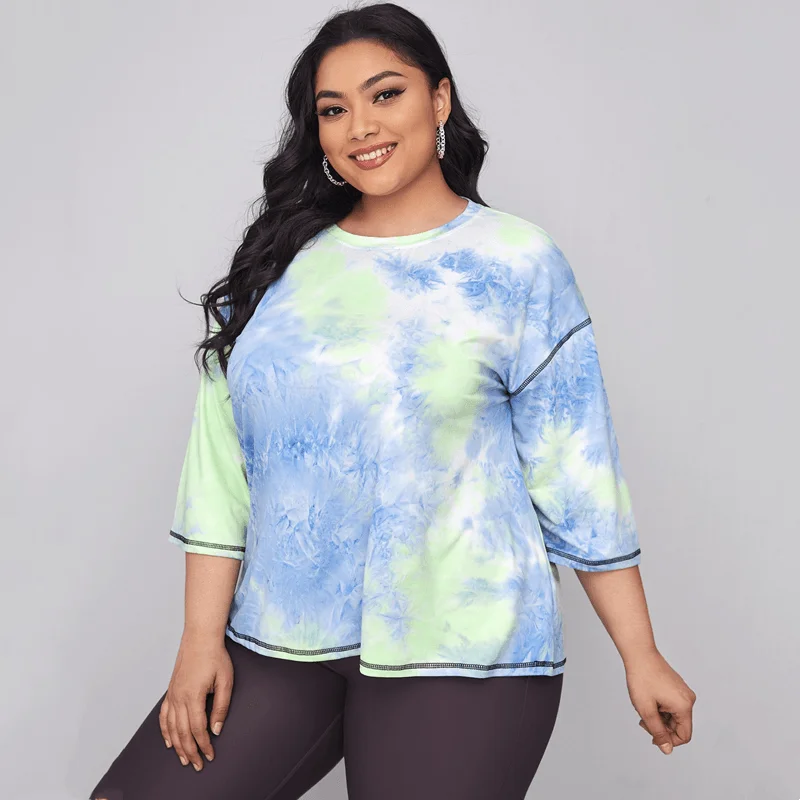 Summer T-shirts 2XL To 7XL Oversized Tops Women Outerwear Loose Tie-dye Three Quarter Sleeve Casual Tees T2459
Summer T-shirts 2XL To 7XL Oversized Tops Women Outerwear Loose Tie-dye Three Quarter Sleeve Casual Tees T2459