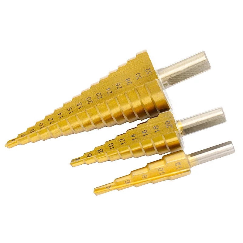 4-12 4-20 4-32 mm HSS Titanium Coated Step Drill Bit Drilling Power Tools for Metal High Speed Steel Wood Hole Cutter Cone Drill
4-12 4-20 4-32 mm HSS Titanium Coated Step Drill Bit Drilling Power Tools for Metal High Speed Steel Wood Hole Cutter Cone Drill