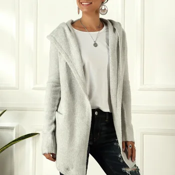 Women Hooded Knit Cardigans Mid-length Loose Casual Autumn Winter Sweater Coat
Women Hooded Knit Cardigans Mid-length Loose Casual Autumn Winter Sweater Coat