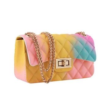 Women's Fashion Rainbow PVC Bag Crossbody Handbags Gradient Color Jelly Chain Bag Messenger Bags Ladies Shoulder Bag Flap Bags 
Women's Fashion Rainbow PVC Bag Crossbody Handbags Gradient Color Jelly Chain Bag Messenger Bags Ladies Shoulder Bag Flap Bags