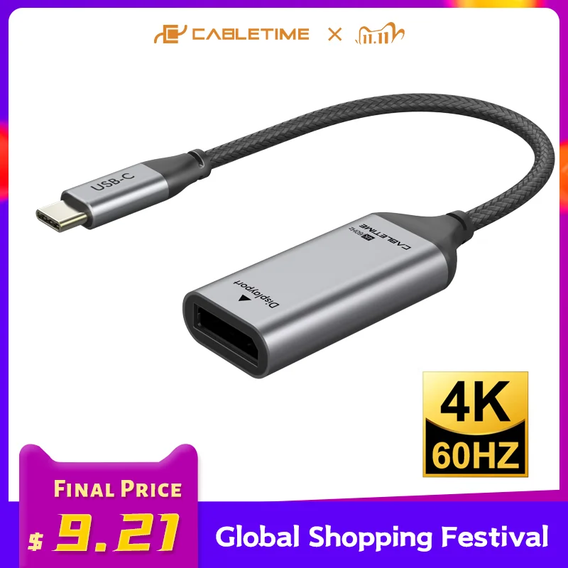CABLETIME USB C to Displayport Adapter 4K 60Hz USB 3.1 Type C to DP Converter for Laptop PC Macbook Air Dell DP Adapter C331
CABLETIME USB C to Displayport Adapter 4K 60Hz USB 3.1 Type C to DP Converter for Laptop PC Macbook Air Dell DP Adapter C331