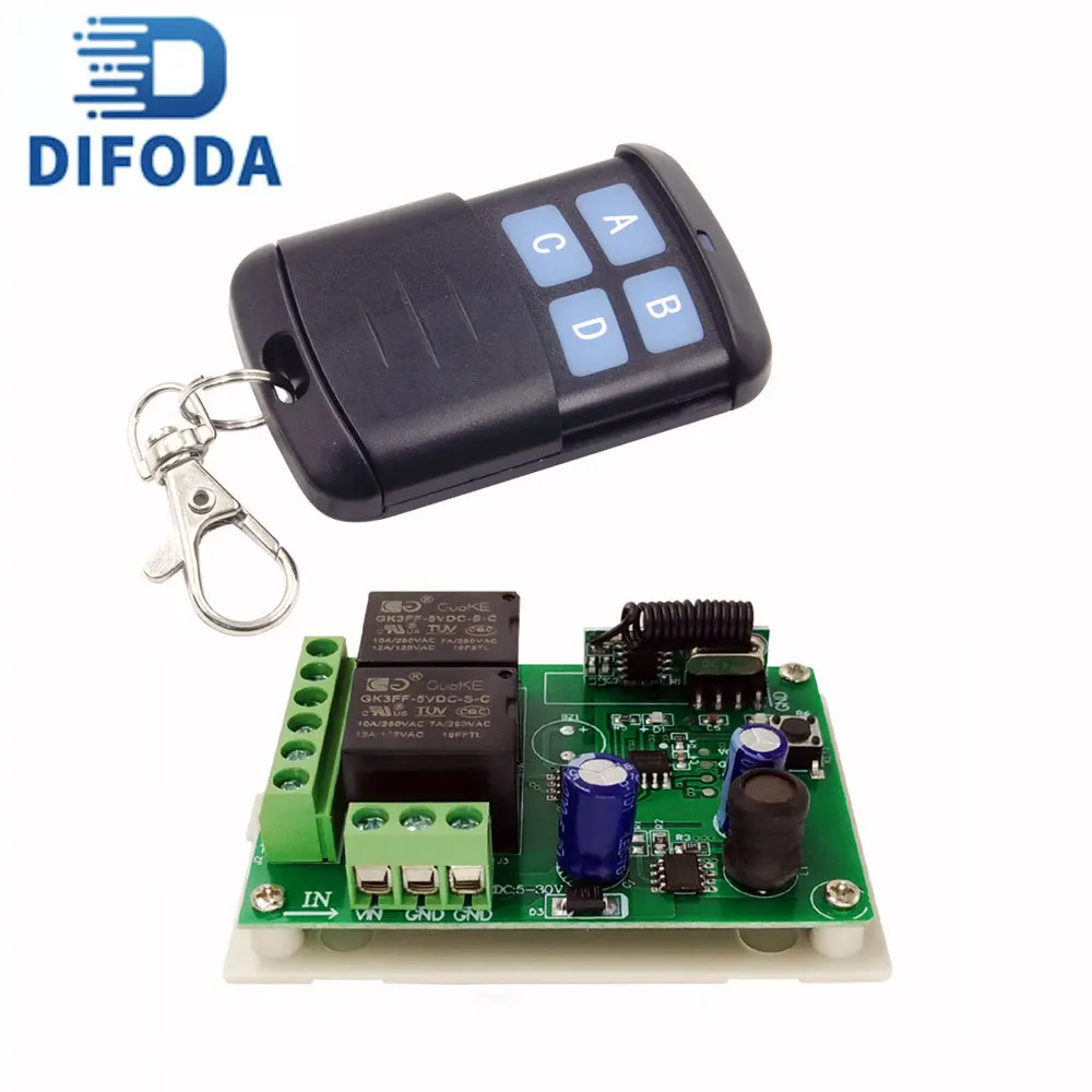 DIFODA 433Mhz Universal DC 6V 12V 24V 30V Wireless Remote Control Switch 2Ch relay Receiver Module For Door Garage Gate Motor
DIFODA 433Mhz Universal DC 6V 12V 24V 30V Wireless Remote Control Switch 2Ch relay Receiver Module For Door Garage Gate Motor