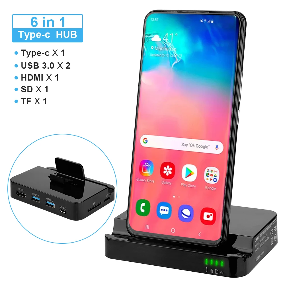 6 in 1 Type C HUB Docking Station For Samsung S10 S9 Dex Pad Station USB C To HDMI Dock Power Adapter For Huawei P30 P20 Pro
6 in 1 Type C HUB Docking Station For Samsung S10 S9 Dex Pad Station USB C To HDMI Dock Power Adapter For Huawei P30 P20 Pro
