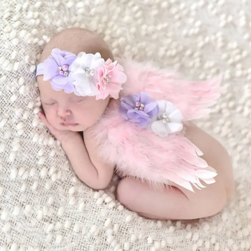 Фото Baby Photography Props Boys Girls Angel Wings Fitted Wing Set Feather Infant Costume Photo with Headband for 0-6months | Мать и ребенок