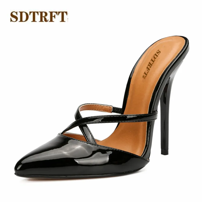 

SDTRFT Slipper Summer Sandals sexy shoes moman Stiletto 14cm Thin Heels Ladies Pointed Toe Pumps sandalia feminina US7-16 17