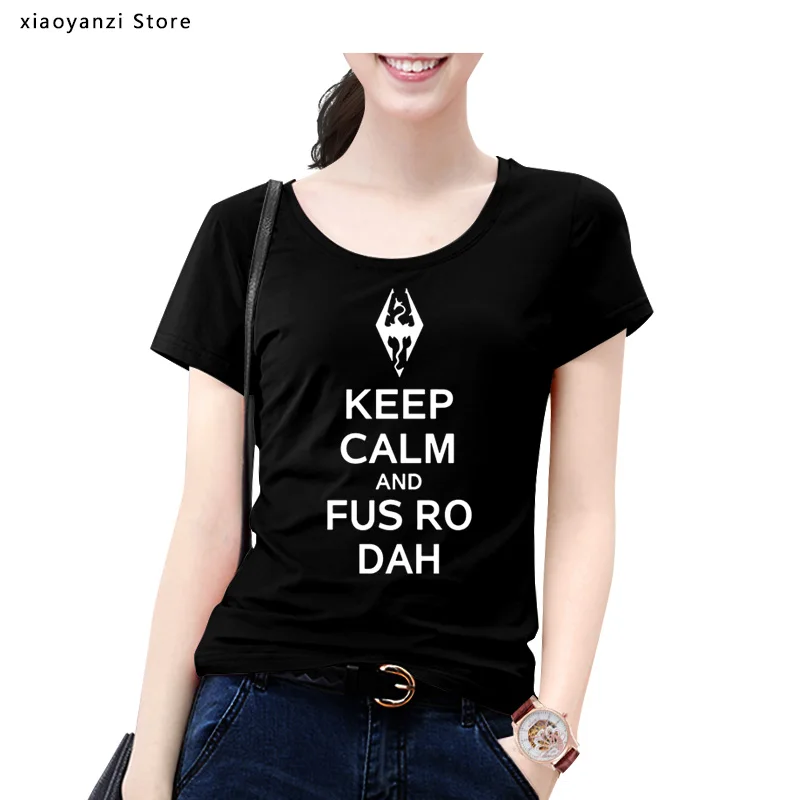 Фото Женская хлопковая футболка с надписью Keep Calm And принтом модная круглым вырезом