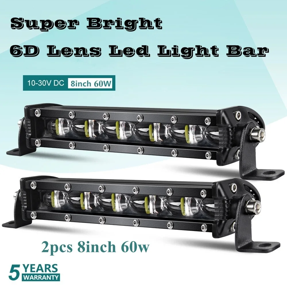 

2pcs 6D Lens 8inch 60W LED Work Light Combo LED Bar Light for Driving Offroad Boat 4WD 4x4 Truck SUV ATV Driving Light Work Lamp