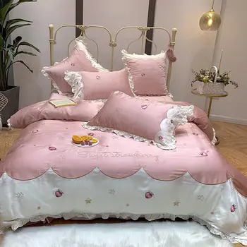 Spring and Summer New Style Princess Style 60 Tencel Four-piece Set GIRL'S Pink Embroidered Strawberry Cute Girl'S Bedding Artic
Spring and Summer New Style Princess Style 60 Tencel Four-piece Set GIRL'S Pink Embroidered Strawberry Cute Girl'S Bedding Artic