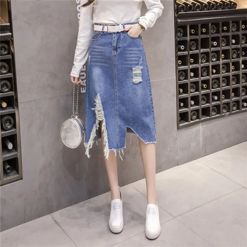 2019 Autumn Female Skirt Irregular Torn Edge Hole Denim Split Skirt Long Blue Denim Skirt Big Size XL/XXL/M/S Comfortable
2019 Autumn Female Skirt Irregular Torn Edge Hole Denim Split Skirt Long Blue Denim Skirt Big Size XL/XXL/M/S Comfortable