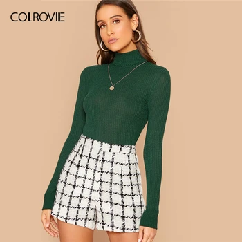 COLROVIE Green High Neck Rib Knit Solid Top Women Casual Stretchy Solid Tees 2019 Fall Elegant Slim Fit Pullover Tops
COLROVIE Green High Neck Rib Knit Solid Top Women Casual Stretchy Solid Tees 2019 Fall Elegant Slim Fit Pullover Tops