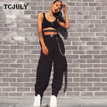 TCJULY Spring Autumn 2020 Fashion Black Cargo Pants With Waistband High Waist Casual Trousers Women Streetwear Slim Jogger Pants
TCJULY Spring Autumn 2020 Fashion Black Cargo Pants With Waistband High Waist Casual Trousers Women Streetwear Slim Jogger Pants