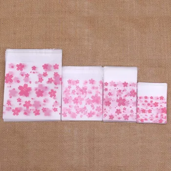 

4 Sizes Lovely Pink Cherry Blossoms Cookie&Candy Bag Self-Adhesive Plastic Bags for Wedding Birthday Biscuits Snack Package Bag
