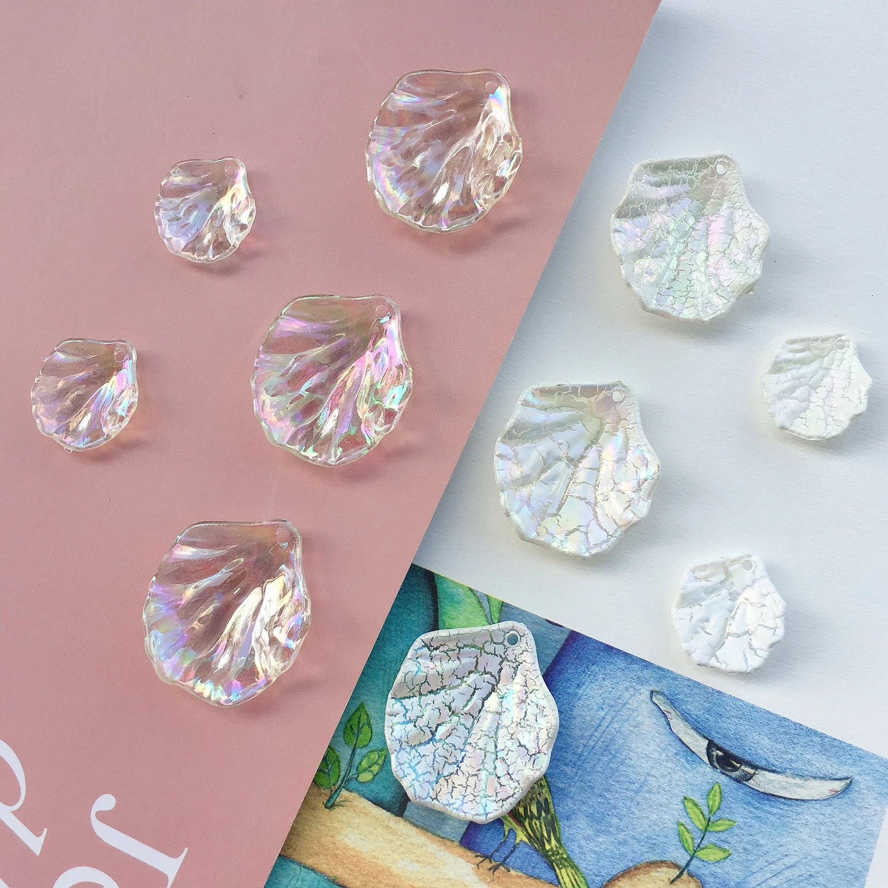 

Ins transparent magic Pearl acrylic petal leaves shell pendant DIY handmade jewelry earrings accessories materials