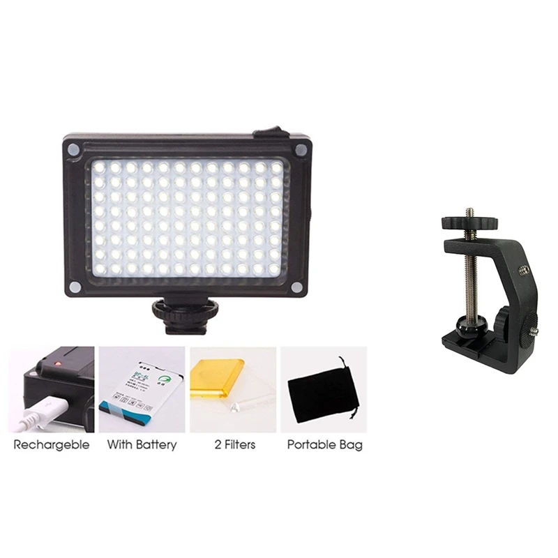 Rechargeble 96 LED Video Light,Mini on Camera Led Light & Universal Aluminium Alloy C-Type 1/4 Inch Desktop Mount Stand
Rechargeble 96 LED Video Light,Mini on Camera Led Light & Universal Aluminium Alloy C-Type 1/4 Inch Desktop Mount Stand