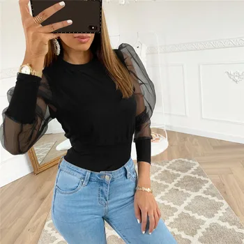 Women's Sheer Mesh Long Puff Sleeves Shirt New See-through Fashion Elegant Casual Tops Wear Female Autumn Pullovers Ladies' Tops 
Women's Sheer Mesh Long Puff Sleeves Shirt New See-through Fashion Elegant Casual Tops Wear Female Autumn Pullovers Ladies' Tops