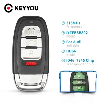 KEYYOU 4 Button Remoe Control Key Fob Smart Car Key 315Mhz IYZFBSB802 for Audi A3 A4 A5 A6 A8 Quattro Q5 Q7 A6 A8 With ID46 chip
KEYYOU 4 Button Remoe Control Key Fob Smart Car Key 315Mhz IYZFBSB802 for Audi A3 A4 A5 A6 A8 Quattro Q5 Q7 A6 A8 With ID46 chip