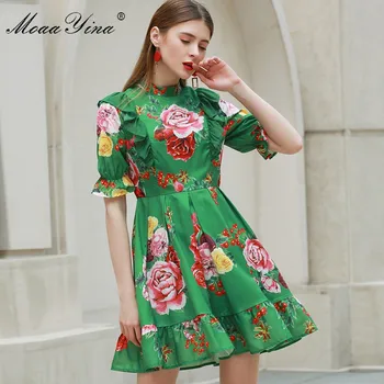 MoaaYina Fashion Designer dress Summer Women's Dress Stand collar Ruffles Short Sleeve Floral-Print Dresses
MoaaYina Fashion Designer dress Summer Women's Dress Stand collar Ruffles Short Sleeve Floral-Print Dresses