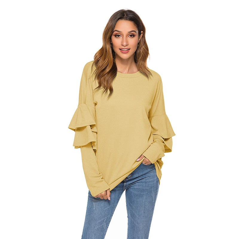New Arrival Casual T Shirt Ruffles Long Sleeve O-Neck Tops Simple Spring Summer T-shirt Women Clothes Camisa Feminina 2020
New Arrival Casual T Shirt Ruffles Long Sleeve O-Neck Tops Simple Spring Summer T-shirt Women Clothes Camisa Feminina 2020