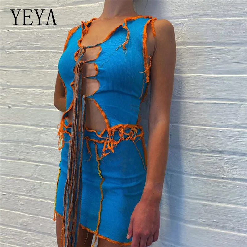 YEYA Sexy Summer Patchwork Lace Up Slim Sleeveless Crop Top and Mini Skirt Two Piece Set Women Bodycon Street Skirt Suit Mujer
YEYA Sexy Summer Patchwork Lace Up Slim Sleeveless Crop Top and Mini Skirt Two Piece Set Women Bodycon Street Skirt Suit Mujer