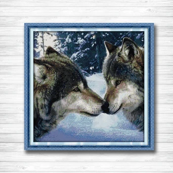The kiss of wolves forest patterns counted printed on canvas DMC 14CT 11CT Joy Sunday Cross Stitch Embroider kit Needlework Sets