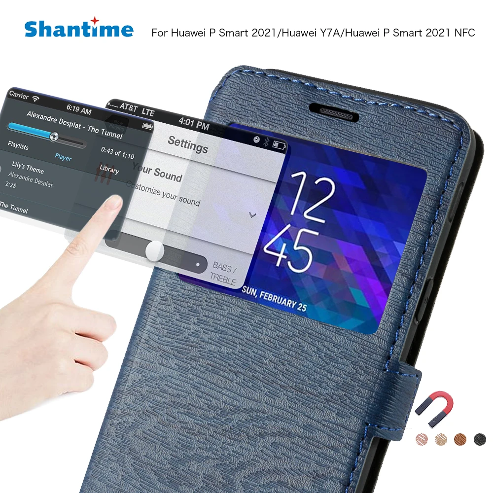 

Чехол для телефона из ПУ кожи для Huawei P Smart 2021 NFC флип-кейс для Huawei Y7A окошком на лицевой панели, чехол-книжка чехол-накладка на заднюю панель из силикона и мягкого ТПУ с крышкой