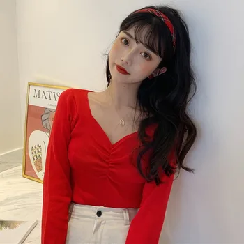 Knitted Sweater Slim long sleeve V-neck Autumn Korean V Neck Slim Wrinkled Long Sleeves Sweet Warm Bottoming top
Knitted Sweater Slim long sleeve V-neck Autumn Korean V Neck Slim Wrinkled Long Sleeves Sweet Warm Bottoming top