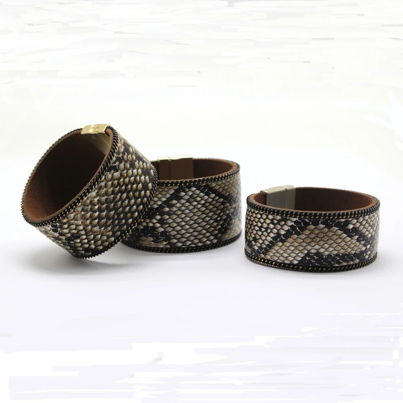 Фото Модные браслеты из яловой кожи питона/змеиной для женщин сексуальные кожаные с