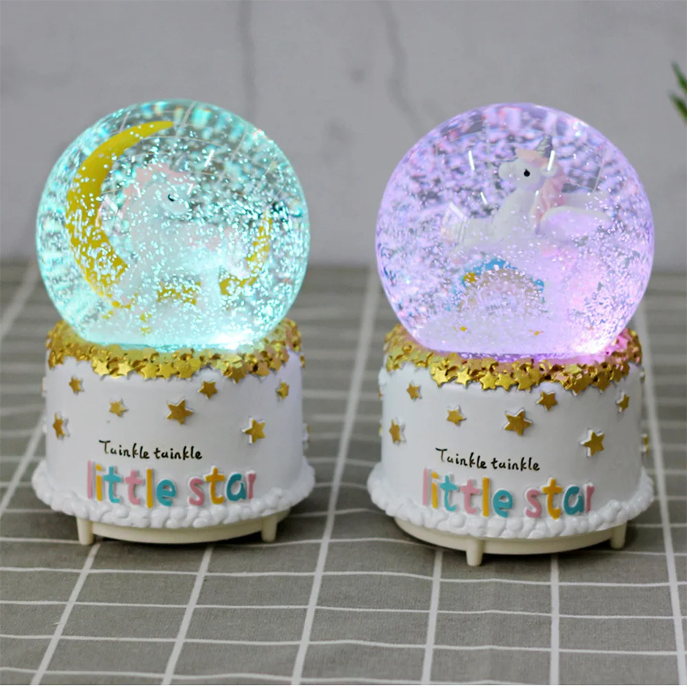 snow globe music box with lights magic white horse crystal ball