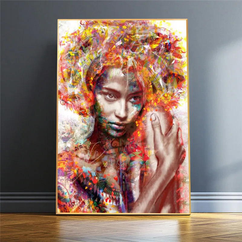 Фото Портрет африканского искусства женщины холст настенные картины | Рисование и каллиграфия (1005001632644555)