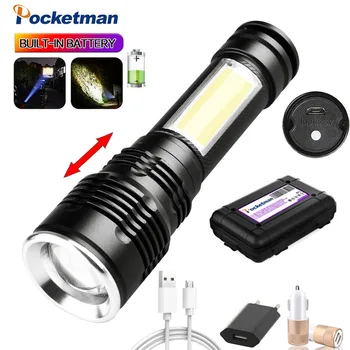 New T6 + COB Tactical Zoom Flashlight 4 modes led torch with Built-in 18650 Battery with hand rope USB Rechargeable Torch
New T6 + COB Tactical Zoom Flashlight 4 modes led torch with Built-in 18650 Battery with hand rope USB Rechargeable Torch