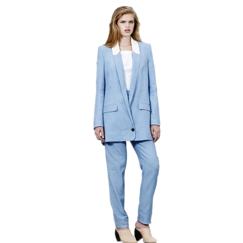 Light Sky Blue Women Casual Office Business Suits Formal Work Wear Uniform Styles Elegant Pant Suits Long Length Custom Made
Light Sky Blue Women Casual Office Business Suits Formal Work Wear Uniform Styles Elegant Pant Suits Long Length Custom Made