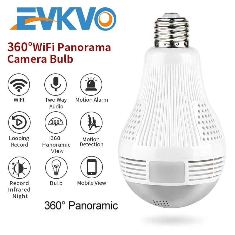 EVKVO HD 1080P Home Security IP Wifi Camera 360 Panoramic LED Light Bulb Camera Wireless 2.0MP Surveillance Video Lamp Camera
EVKVO HD 1080P Home Security IP Wifi Camera 360 Panoramic LED Light Bulb Camera Wireless 2.0MP Surveillance Video Lamp Camera