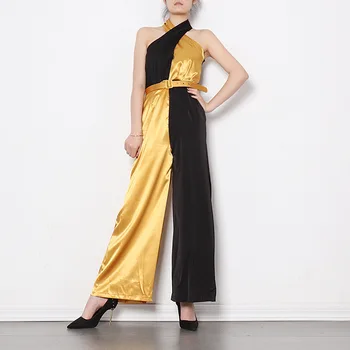 2020 New Elegant Lady Slim Halter Jumpsuits Yellow Black Fashion Sexy Spliced Off the Shoulder Wide Leg Bodysuits Women Party 
2020 New Elegant Lady Slim Halter Jumpsuits Yellow Black Fashion Sexy Spliced Off the Shoulder Wide Leg Bodysuits Women Party