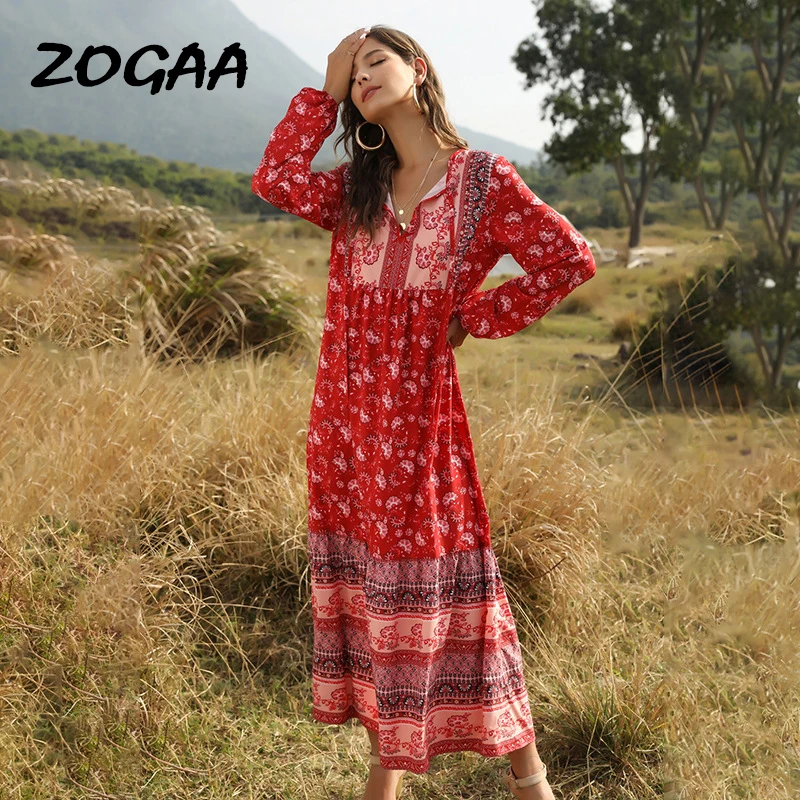 Женское длинное кружевное платье ZOGAA свободное в этническом стиле с длинным