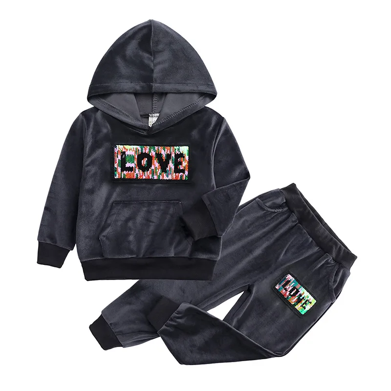 Spring Girls Clothing Sets Kids Gold Velvet Tracksuit Baby Boys Cartoon Hooded Coats Pants Suit Children Sportswear Clothes Set (30)