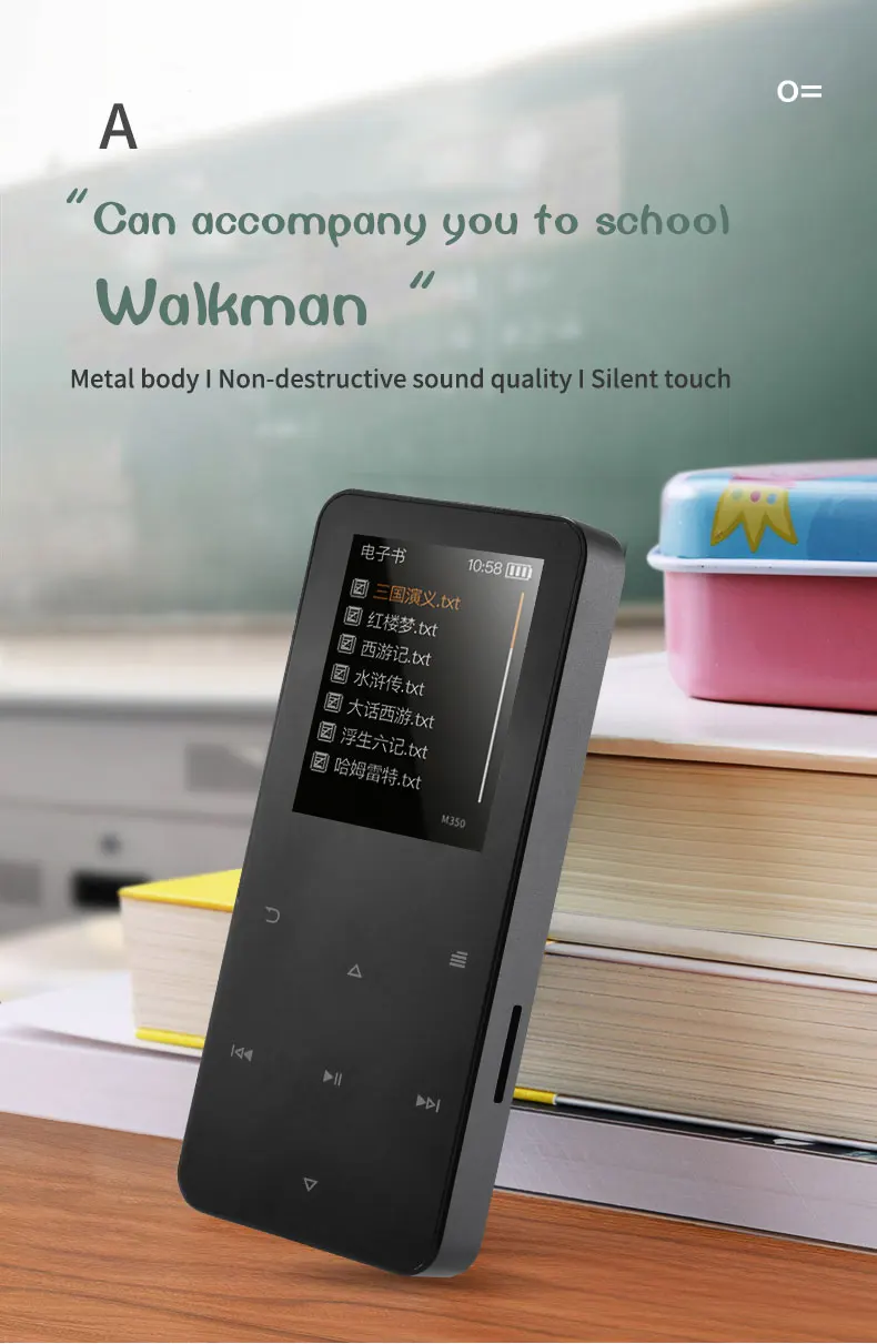 NEW1.8 inch metal touch MP3 MP4 music player Bluetooth 4.2 supports card, with FM alarm clock pedometer e-book built-in speaker