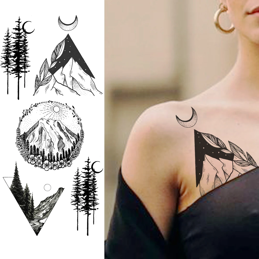 Фото Временные татуировки с изображением горы для мужчин женщин морская волна