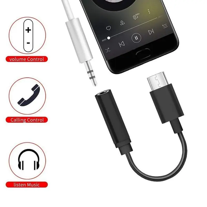 Фото USB C to 3.5mm Headphone/Earphone Jack Cable Adapter Type 3.1 Male Port 3.5 mm Female Stereo Audio Headphone Aux Connector | Электроника