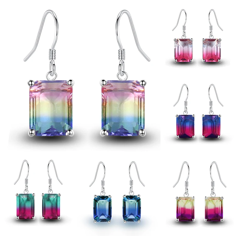 Colored Crystal Dangle Earring Multiple Colour Stone Silver Color Drop Earring for Women 1 Pair Tourmaline Jewelry
Colored Crystal Dangle Earring Multiple Colour Stone Silver Color Drop Earring for Women 1 Pair Tourmaline Jewelry