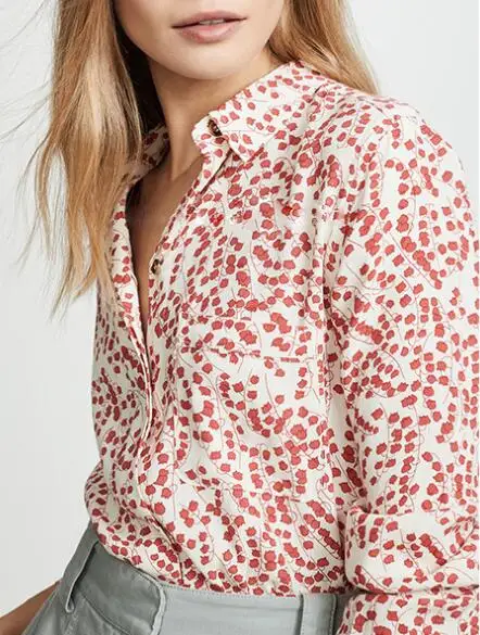 Ecru red Gold Snowdrop print shirt classic collar long sleeves concealed front button up Fashion Viscose Top 2019
Ecru red Gold Snowdrop print shirt classic collar long sleeves concealed front button up Fashion Viscose Top 2019